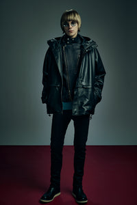 フルタンニン 鞣し ワックス ラムスキン FORK マウンテンジャケット - BLACK