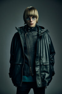 フルタンニン 鞣し ワックス ラムスキン FORK マウンテンジャケット - BLACK