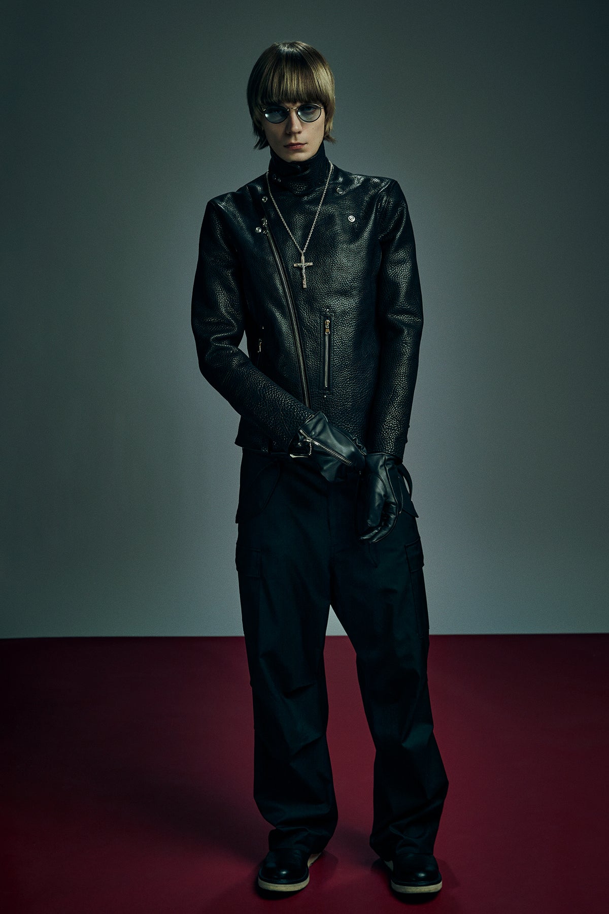 フルタンニン ピット鞣し シュリンク ステアハイド HI-FLYER ダブルライダースジャケット - BLACK