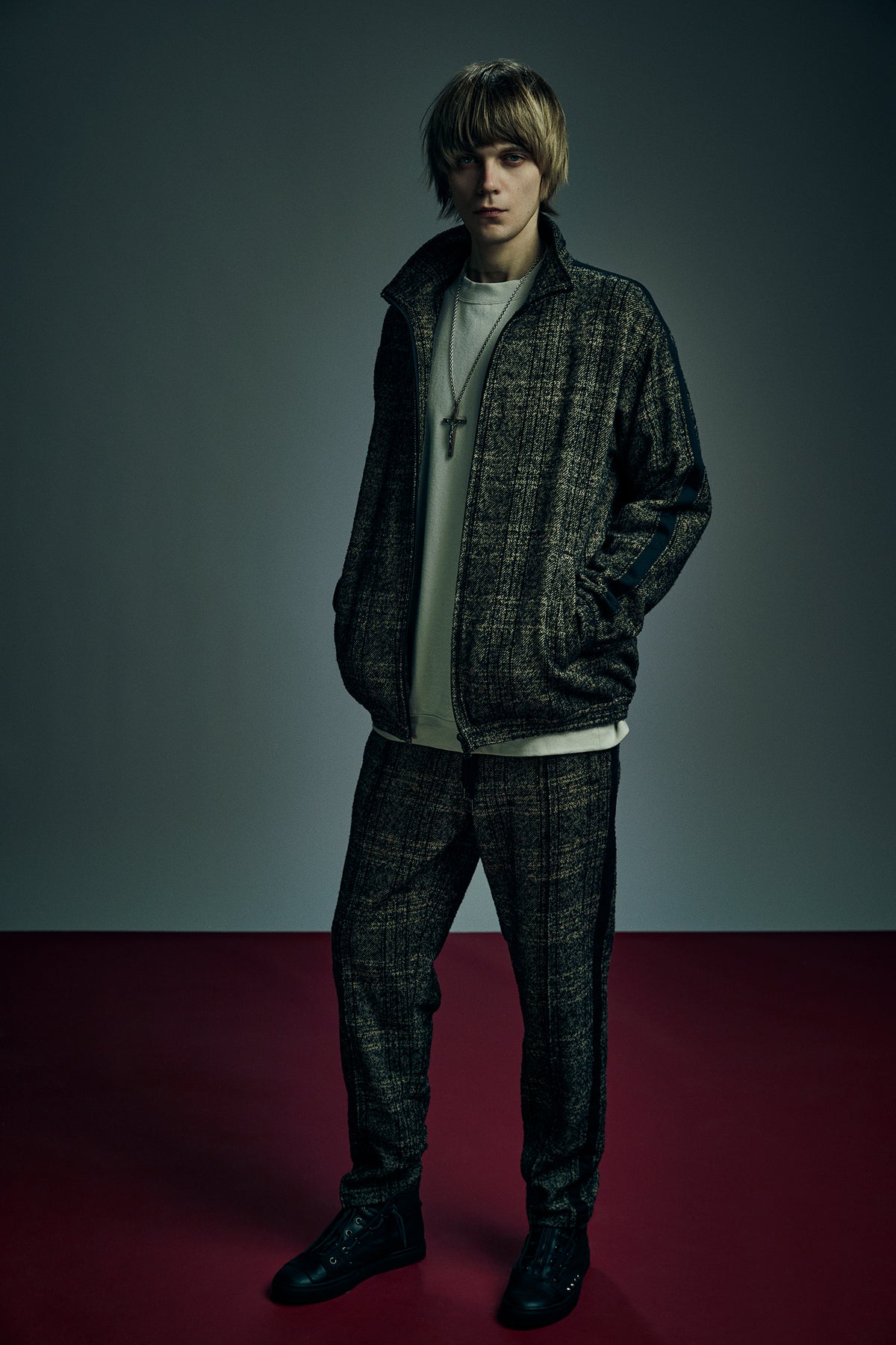 Loop Tweed Check Track Jacket - BROWN