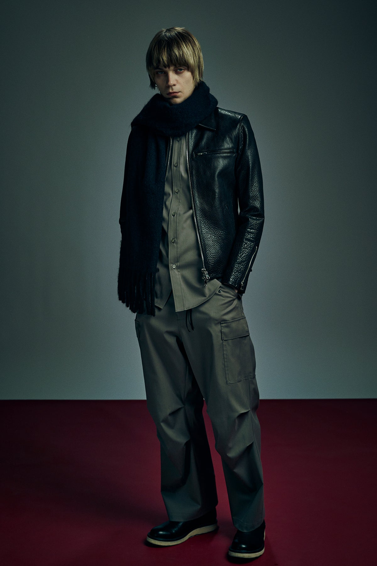 コットンポリ プレーン ウィーブ L/S シャツ - GRAY