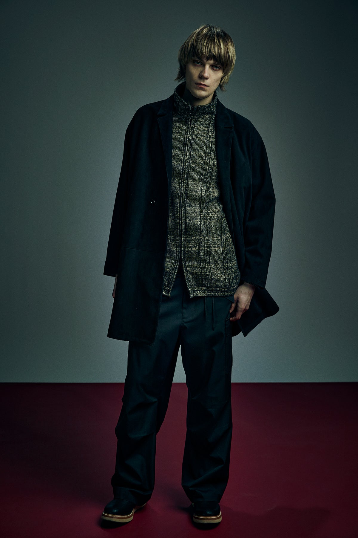 Loop Tweed Check Track Jacket - BROWN