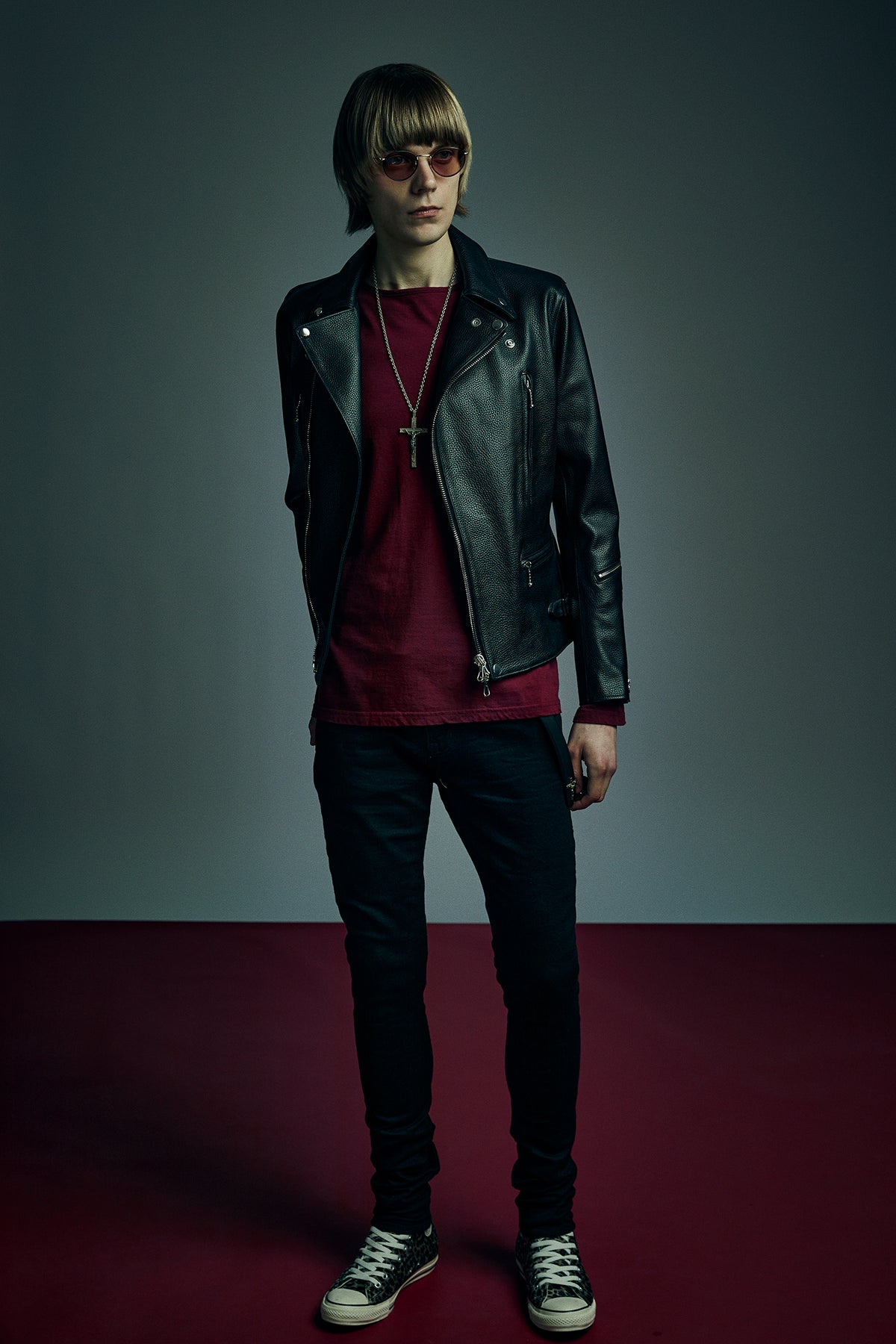 クロム鞣し エンボス シュリンクステア LIST ダブルライダースジャケット - BLACK