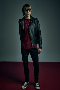 クロム鞣し エンボス シュリンクステア LIST ダブルライダースジャケット - BLACK