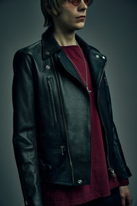 クロム鞣し エンボス シュリンクステア LIST ダブルライダースジャケット - BLACK