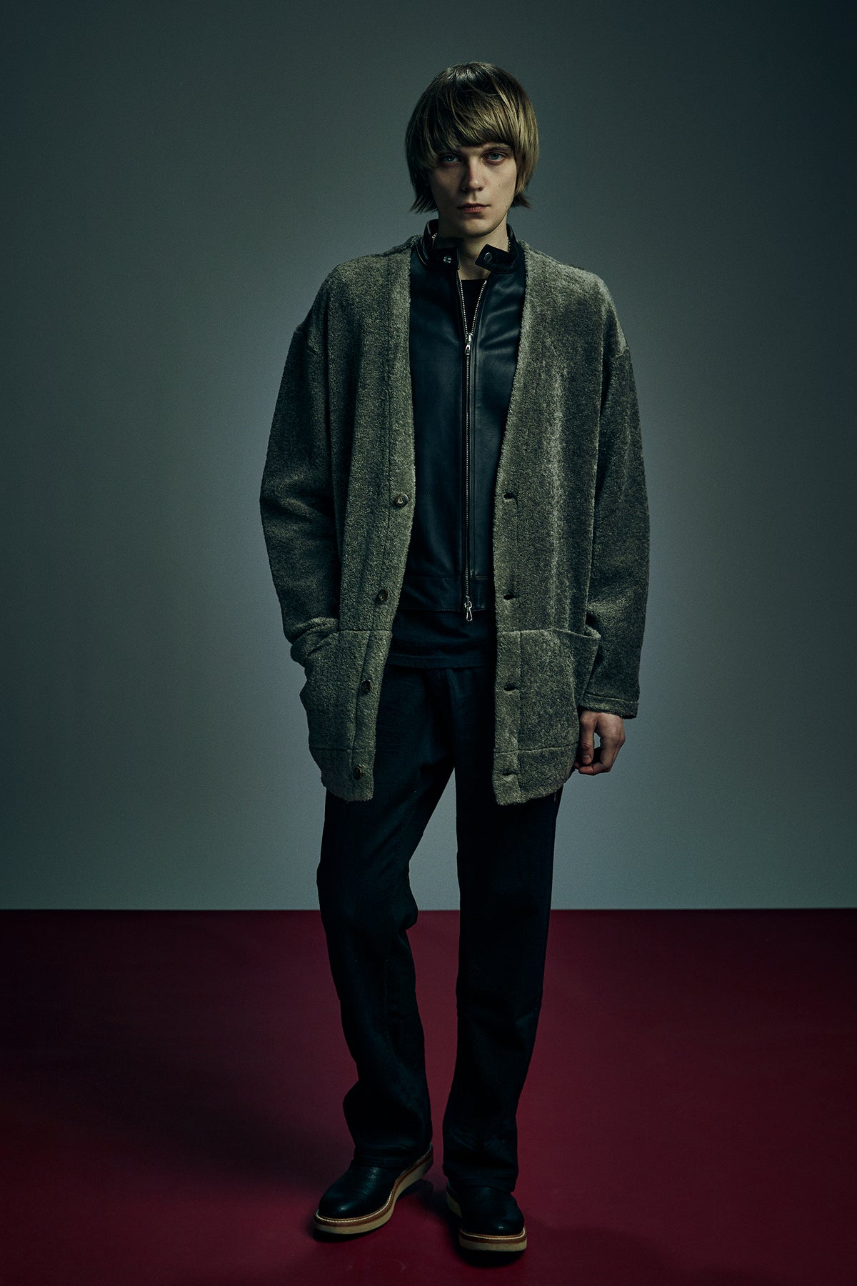 Cotton Acrylic Brushed Pile Midriff Cardigan - GRAIGE