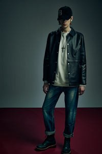 Chrome Tanned Emboss Shrank Steer hide B.STAR Coach Jacket - BLACK