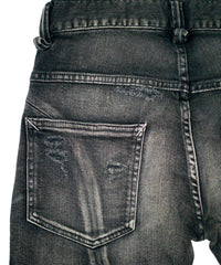 12.5oz Organic Cotton Stretch Denim Tight Straight Jeans USED CRASH & REPAIR PROCESSING - BLACK