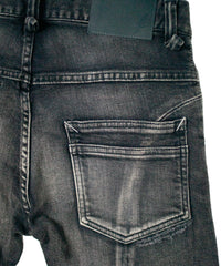 12.5oz Organic Cotton Stretch Denim Tight Straight Jeans USED CRASH & REPAIR PROCESSING - BLACK