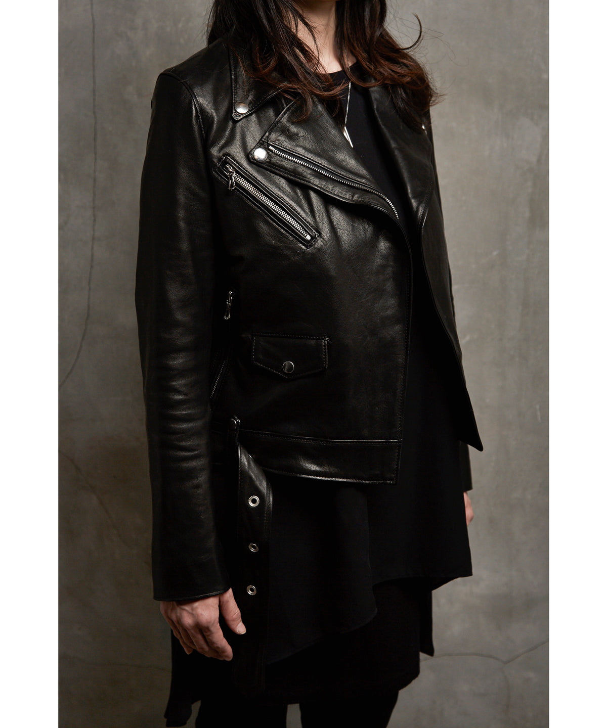 Lucinda スペイン エントレフィーノ ラム ダブルライダースジャケット - ブラック