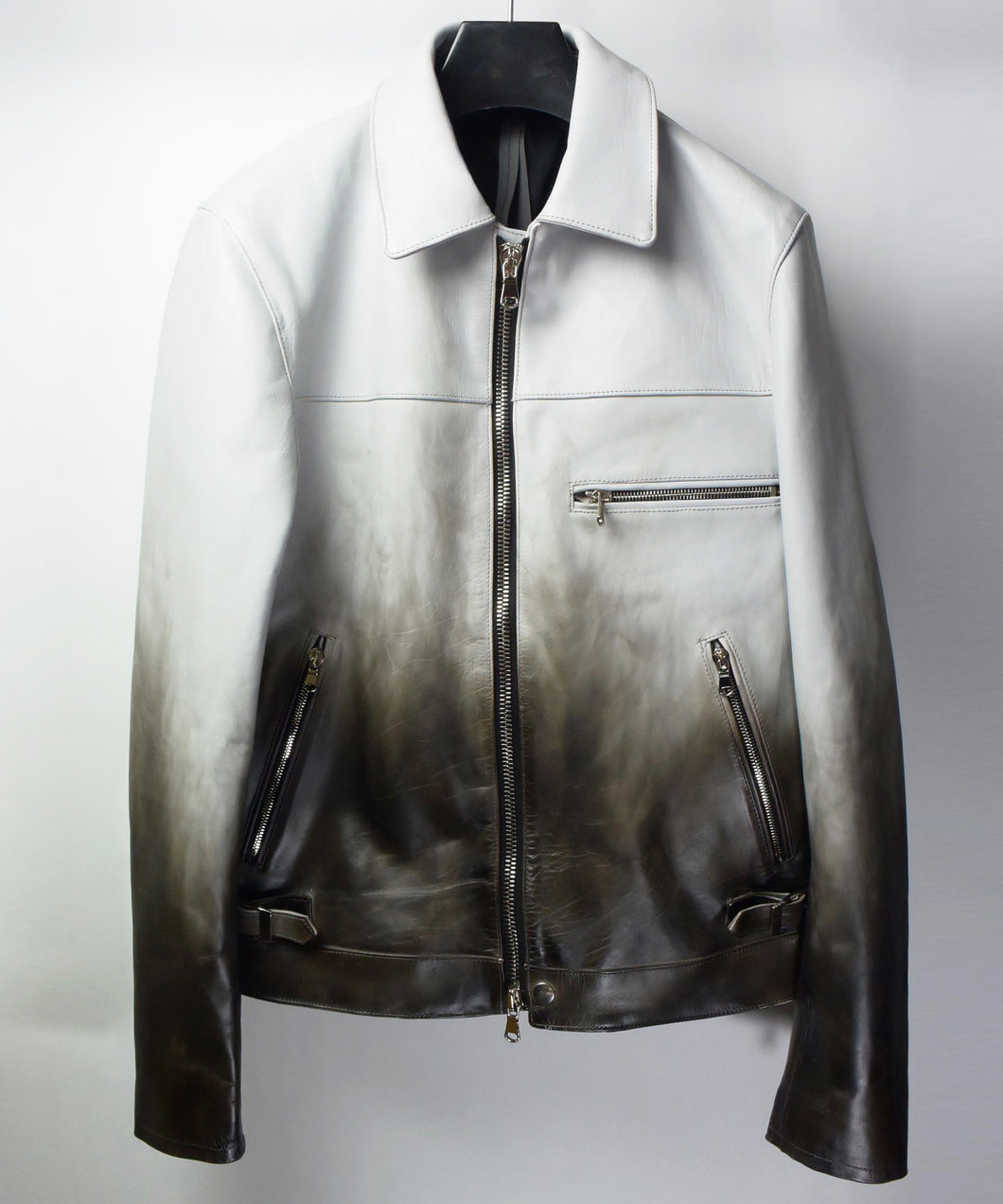 [BURN OUT] Domestic Vegetable Full Tanned Calf Skin  Titanium Dyed Single Riders Jacket