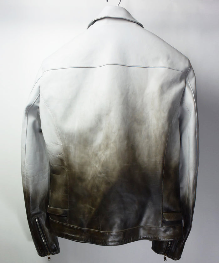 地生フルタンニン カーフ チタン先染め『BURN OUT』加工 シングルライダースジャケット