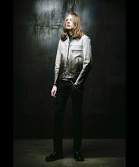 地生フルタンニン カーフ チタン先染め『BURN OUT』加工 シングルライダースジャケット