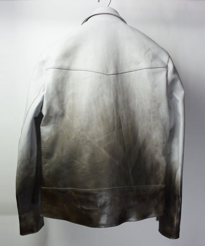 地生フルタンニン カーフ チタン先染め『BURN OUT』加工 ダブルライダースジャケット