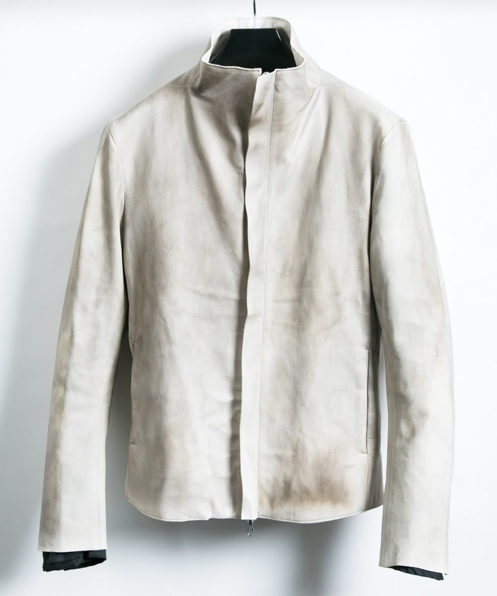 [BURN UP] Domestic White Tanned Calf Skin Stand Collar Jacket