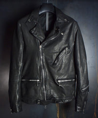 Domestic Vegetable Full Tanned Steer hide Garment Dyed Double Riders Jacket / Black