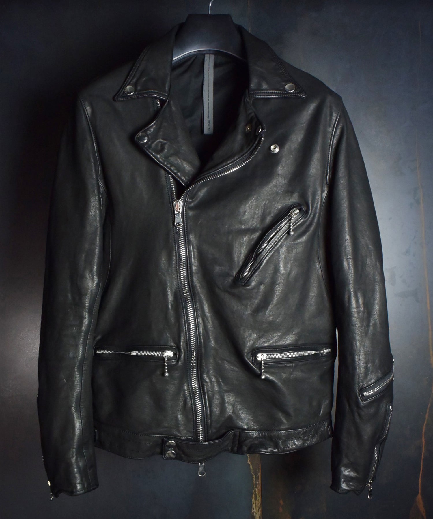 Load image into Gallery viewer, Domestic Vegetable Full Tanned Steer hide Garment Dyed Double Riders Jacket / Black