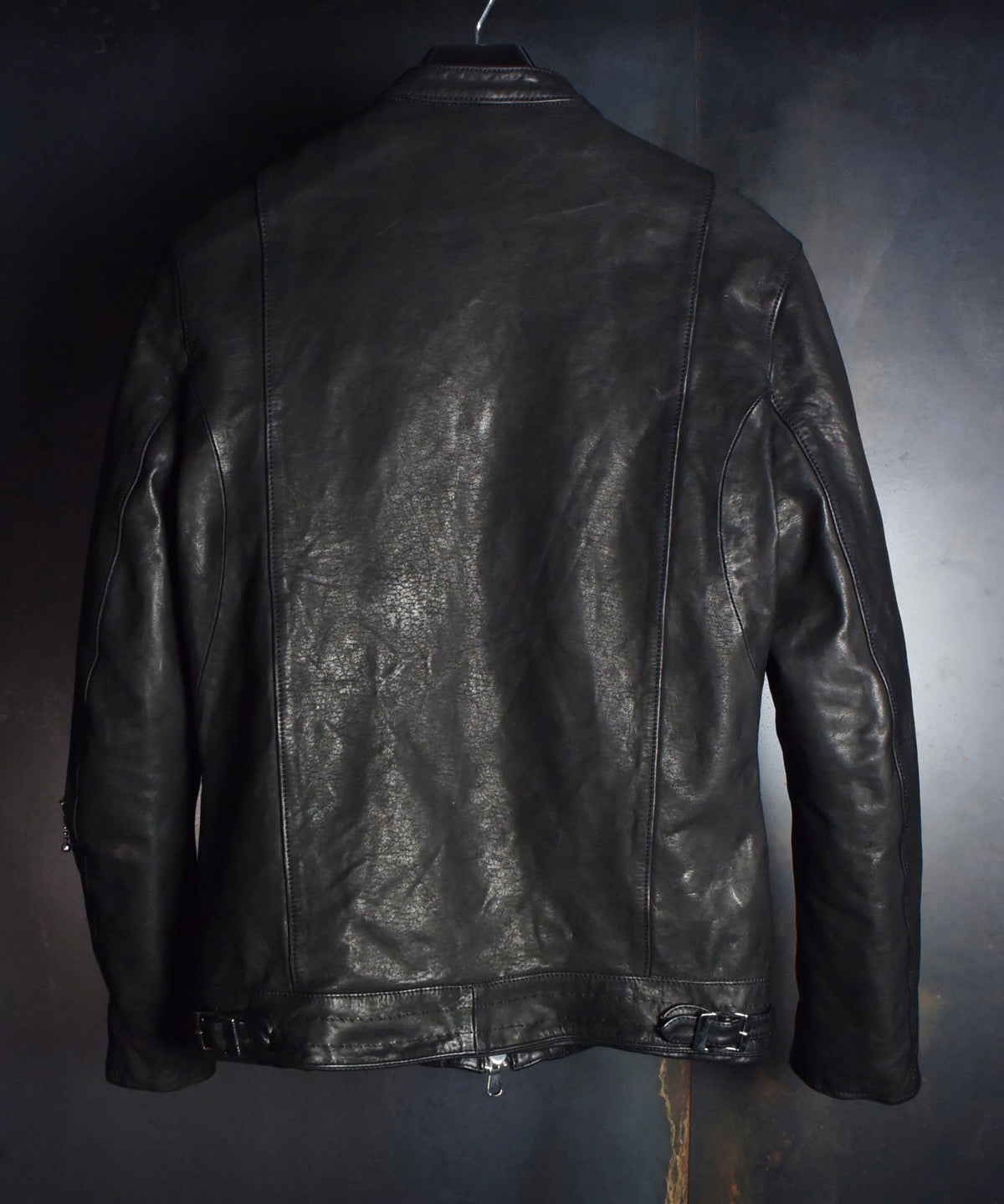 Domestic Vegetable Full Tanned Steer hide Garment Dyed Double Riders Jacket / Black