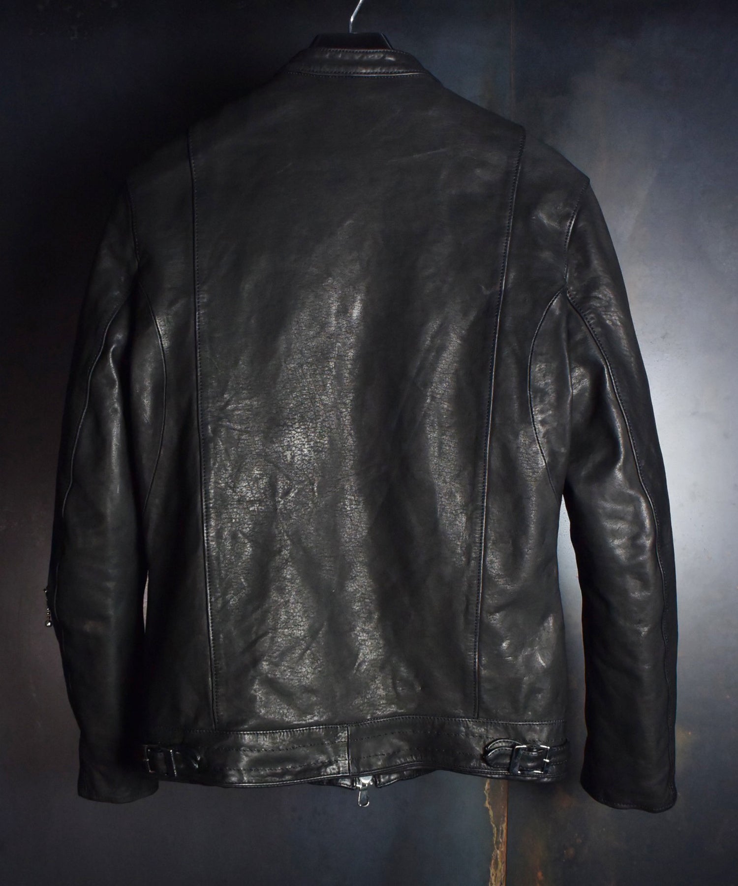 Load image into Gallery viewer, Domestic Vegetable Full Tanned Steer hide Garment Dyed Double Riders Jacket / Black