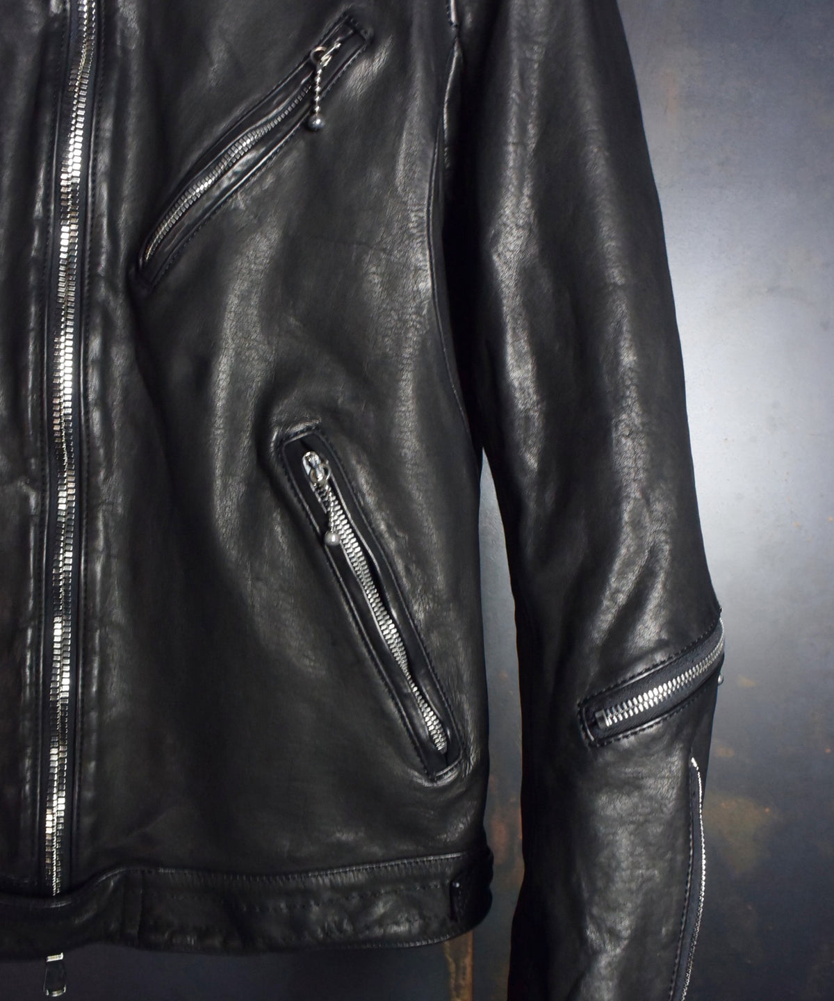 Domestic Vegetable Full Tanned Steer hide Garment Dyed Double Riders Jacket / Black