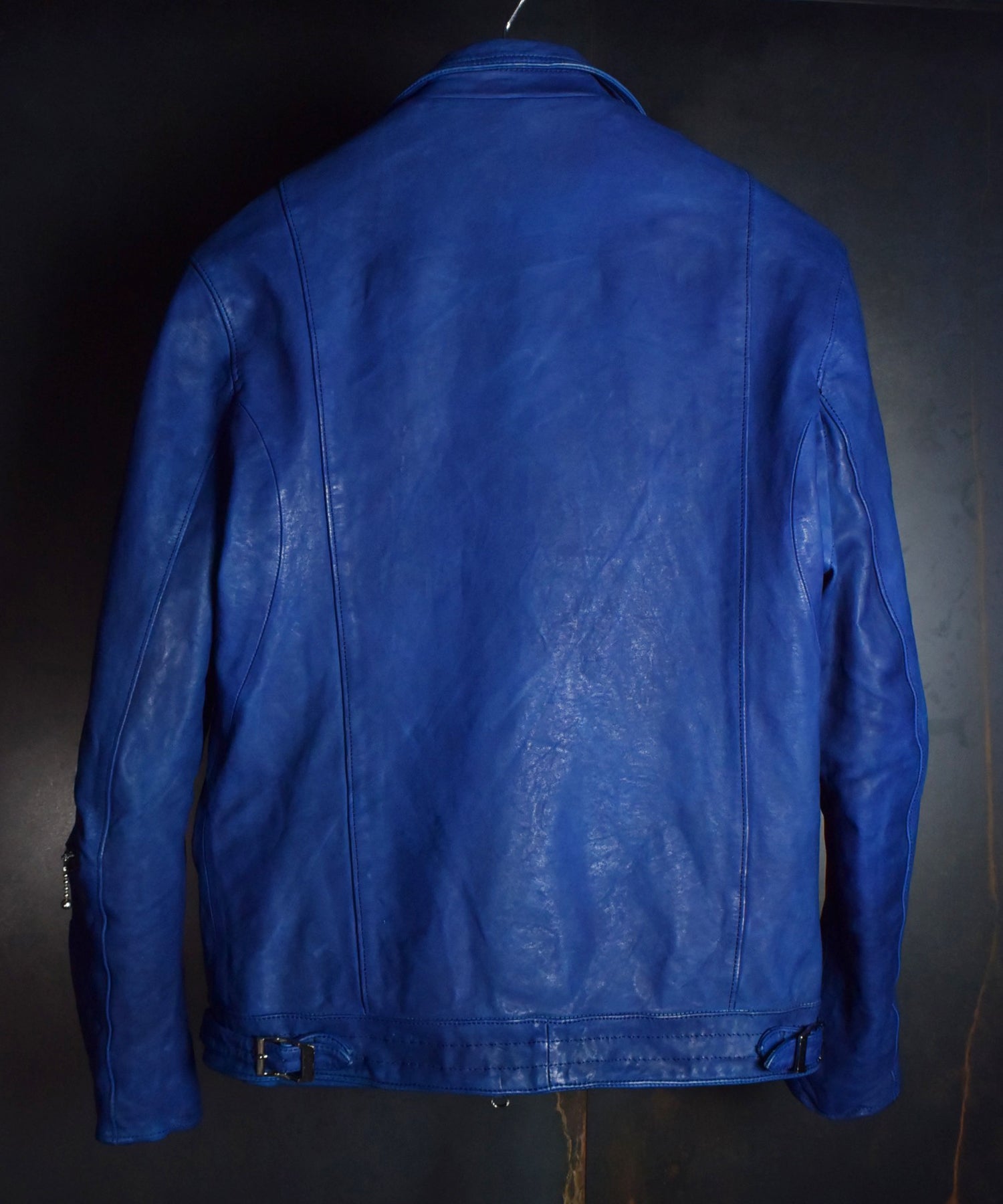 Load image into Gallery viewer, Domestic Vegetable Full Tanned Steer hide Garment Dyed Double Riders Jacket / Blue
