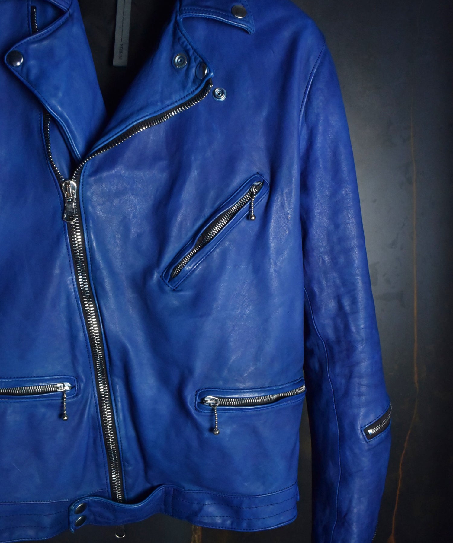 Load image into Gallery viewer, Domestic Vegetable Full Tanned Steer hide Garment Dyed Double Riders Jacket / Blue