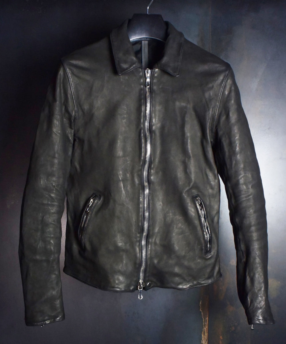 Load image into Gallery viewer, Domestic Vegetable Full Tanned Calf Skin Garment Dyed Single Riders Jacket / Black