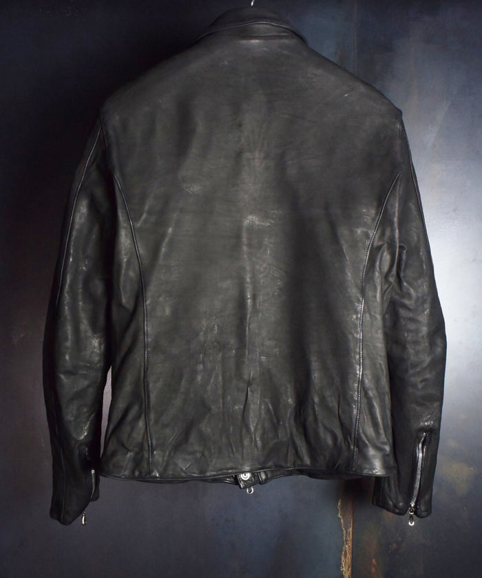 New 地生フルタンニンカーフ 製品染め シングルライダースジャケット - ブラック
