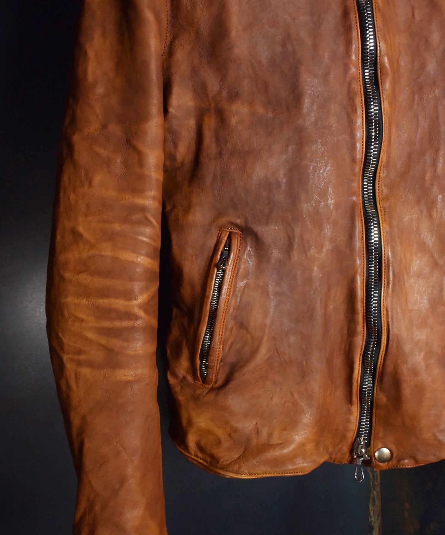 Load image into Gallery viewer, Domestic Vegetable Full Tanned Calf Skin Garment Dyed Single Riders Jacket / Brown
