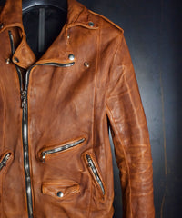 Load image into Gallery viewer, Domestic Vegetable Full Tanned Calf Skin Garment Dyed Double Riders Jacket / Brown