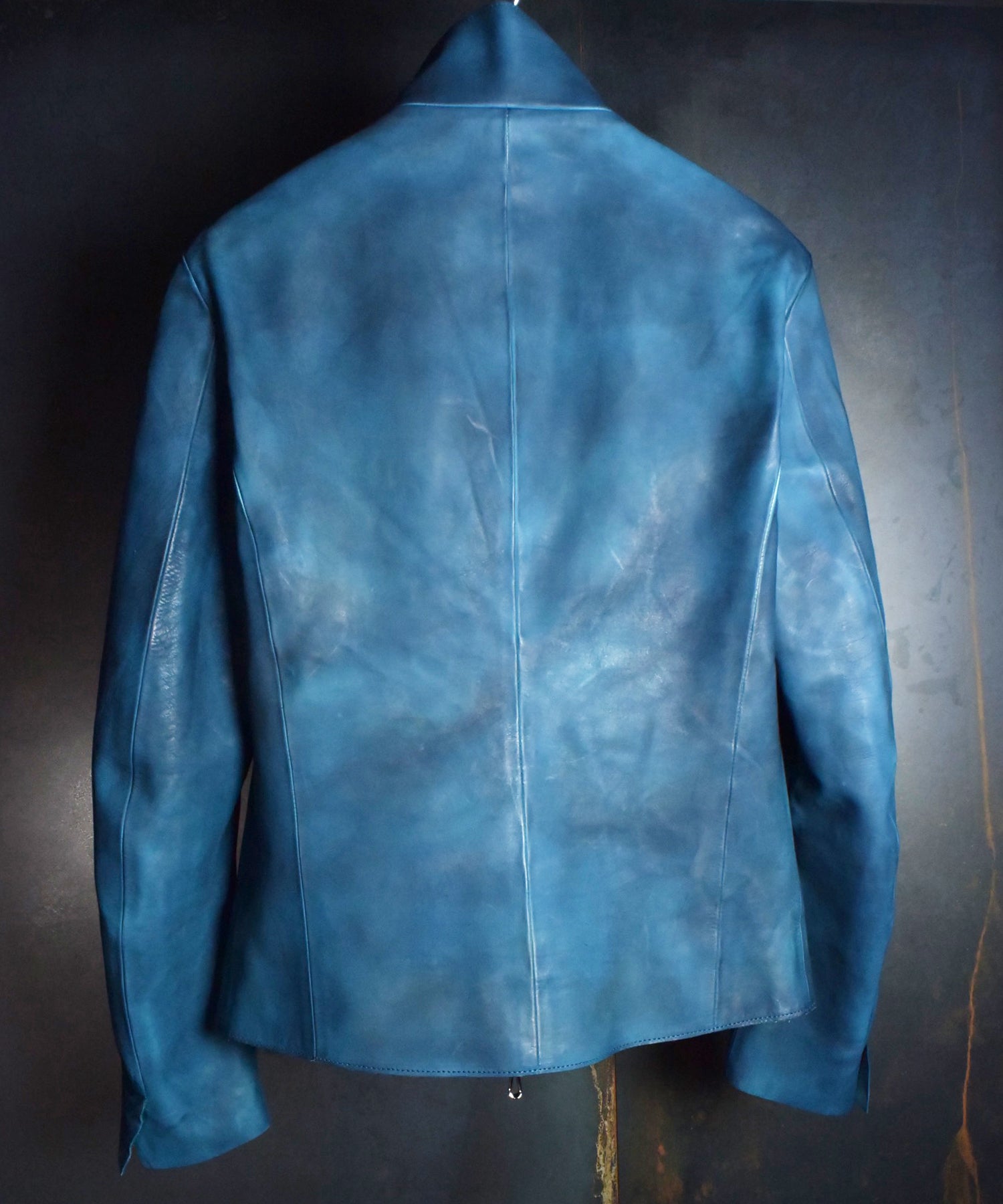 Load image into Gallery viewer, [Burning Dyed] Domestic Vegetable Full Tanned Calf Skin Stand Collar Jacket / Blue Green