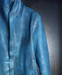 【Burning Dyed】地生フルタンニン カーフ スタンドカラージャケット - ブルーグリーン