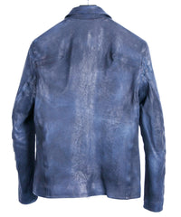 【Burning dyed】地生フルタンニン カーフシュリンク VINCENTS シングルライダースジャケット - GUN BLUE