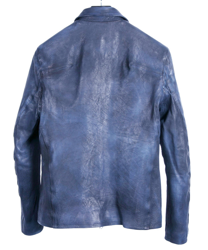 【Burning dyed】地生フルタンニン カーフシュリンク VINCENTS シングルライダースジャケット - GUN BLUE