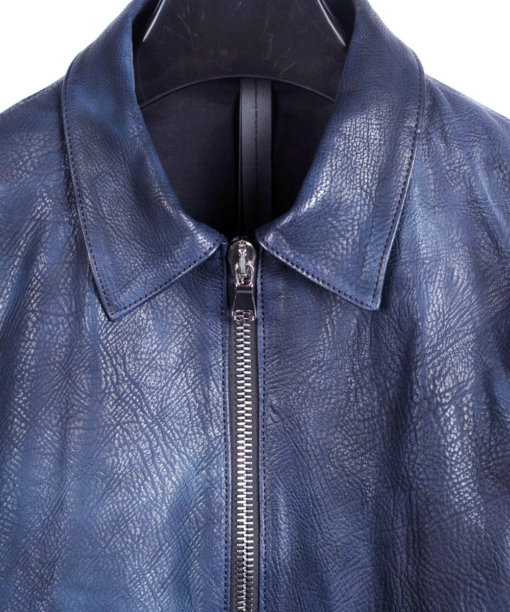 【Burning dyed】地生フルタンニン カーフシュリンク VINCENTS シングルライダースジャケット - GUN BLUE