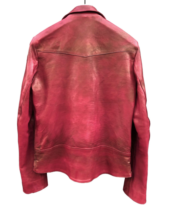 【Burning dyed】地生フルタンニン カーフ ダブルライダースジャケット - RED
