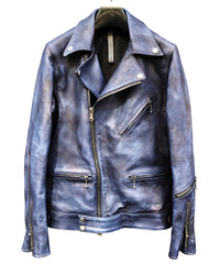 [Burning dyed] Earthen full tannin calf "SPEEDER" double riders jacket / GUN BLUE