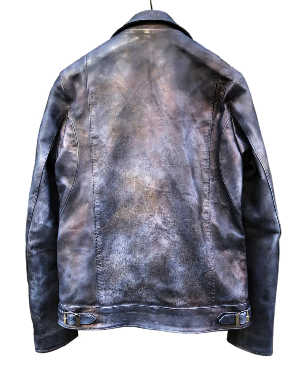 Load image into Gallery viewer, [Burning dyed] Earthen full tannin calf &quot;SPEEDER&quot; double riders jacket / GUN BLUE