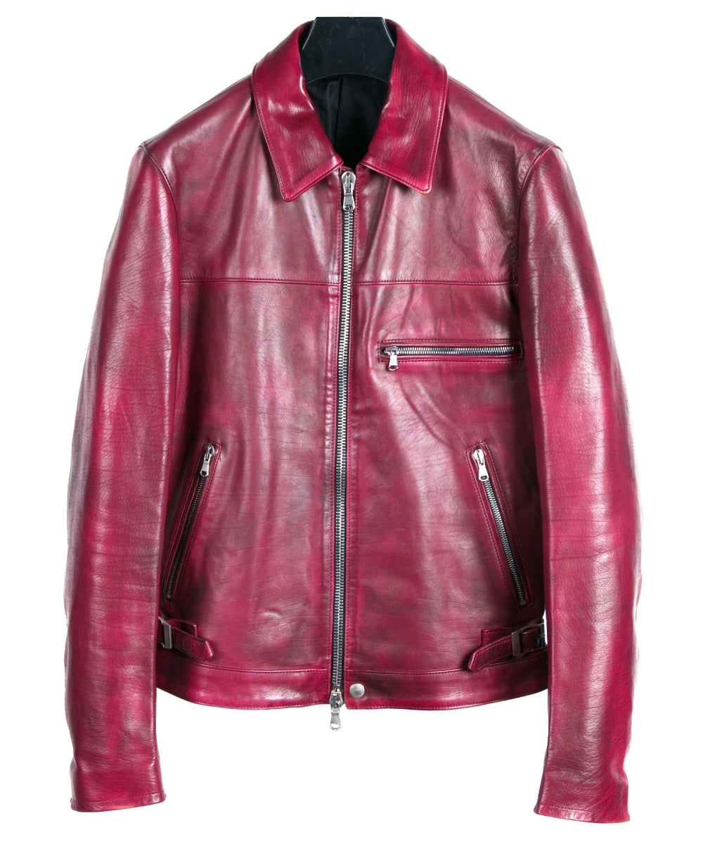 Load image into Gallery viewer, [Burning Dyed] Domestic Vegetable Full Tanned Calf Skin Single Riders Jacket / RED