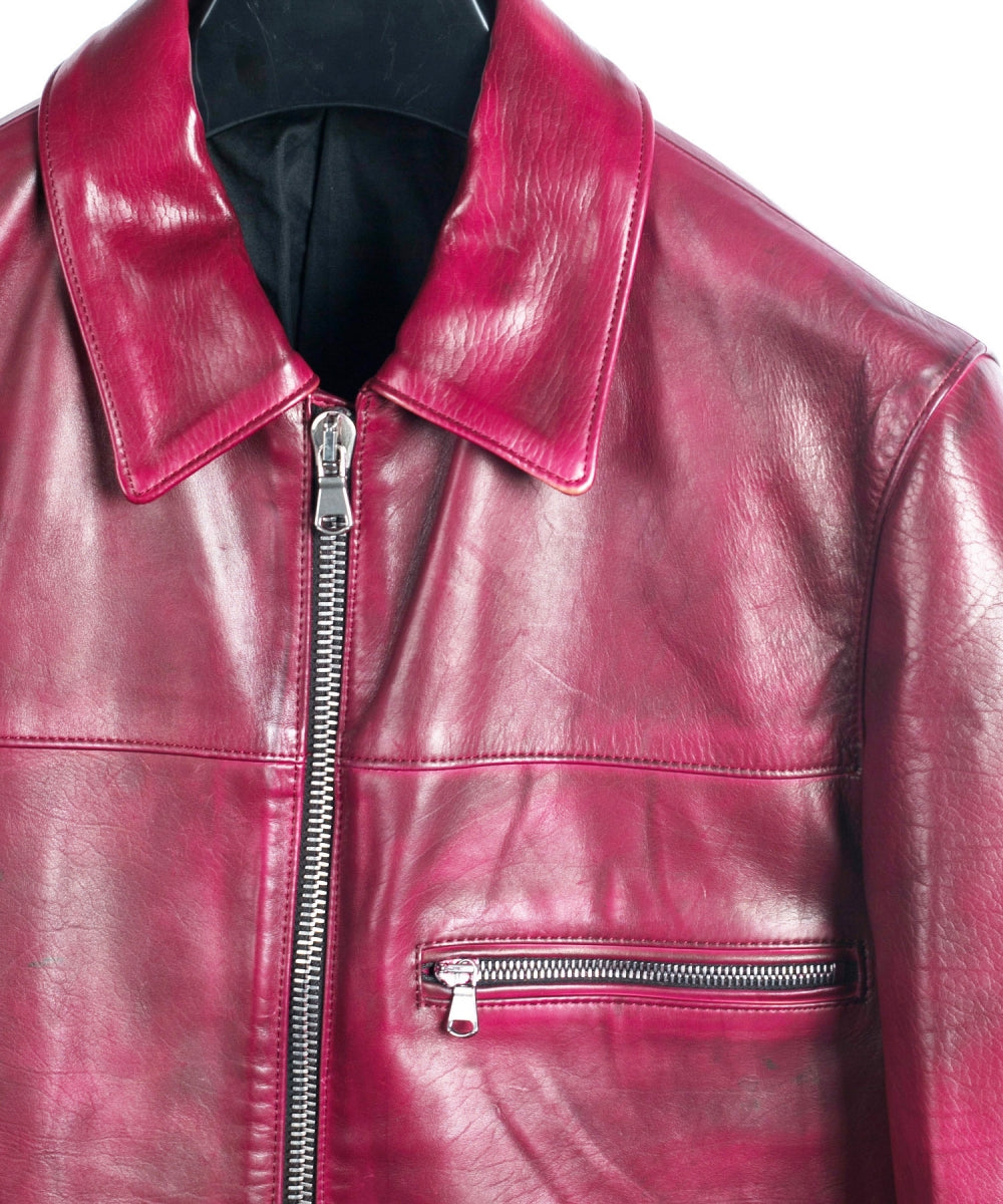 【Burning Dyed】地生フルタンニン カーフ シングルライダースジャケット - RED