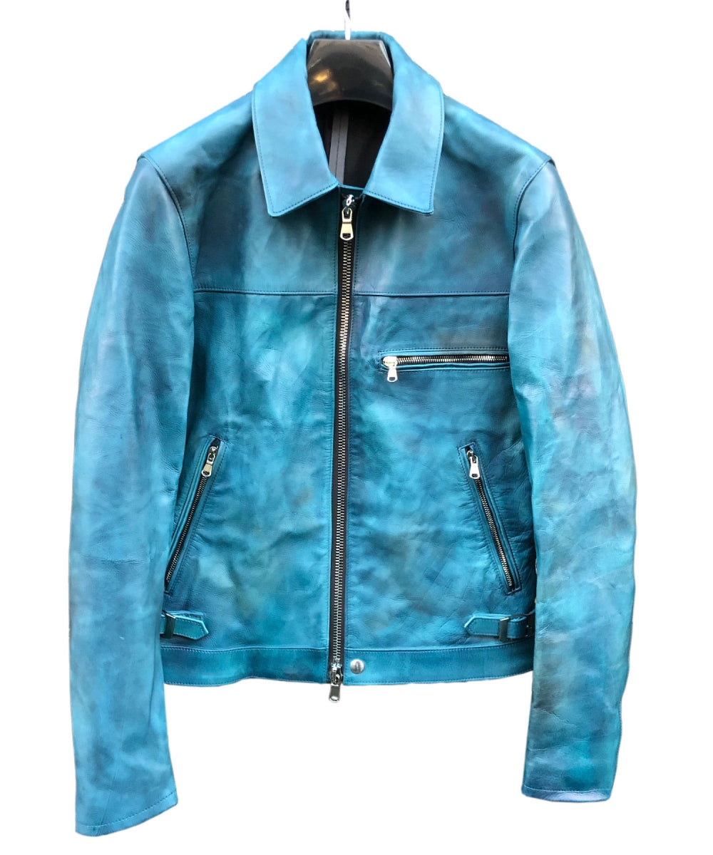 Load image into Gallery viewer, [Burning Dyed] Domestic Vegetable Full Tanned Calf Skin Single Riders Jacket / BLUE GREEN