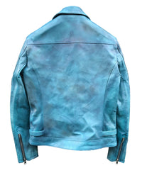 【Burning Dyed】地生フルタンニン カーフ シングルライダースジャケット - BLUE GREEN