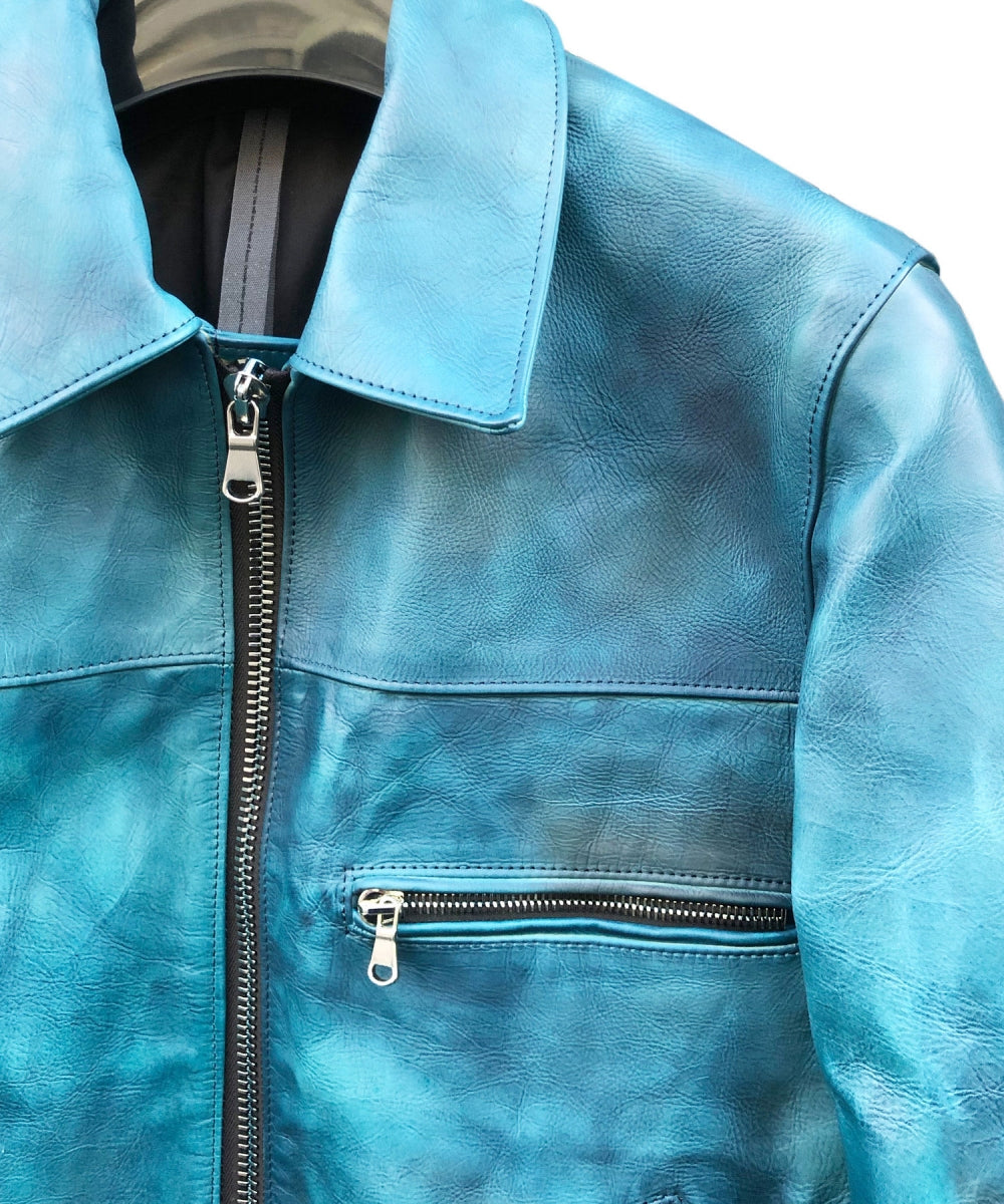 Load image into Gallery viewer, [Burning Dyed] Domestic Vegetable Full Tanned Calf Skin Single Riders Jacket / BLUE GREEN