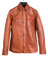 Domestic Vegetable Full Tanned Calf Skin Italian OIL / WAX Processed Western Shirt / Brown