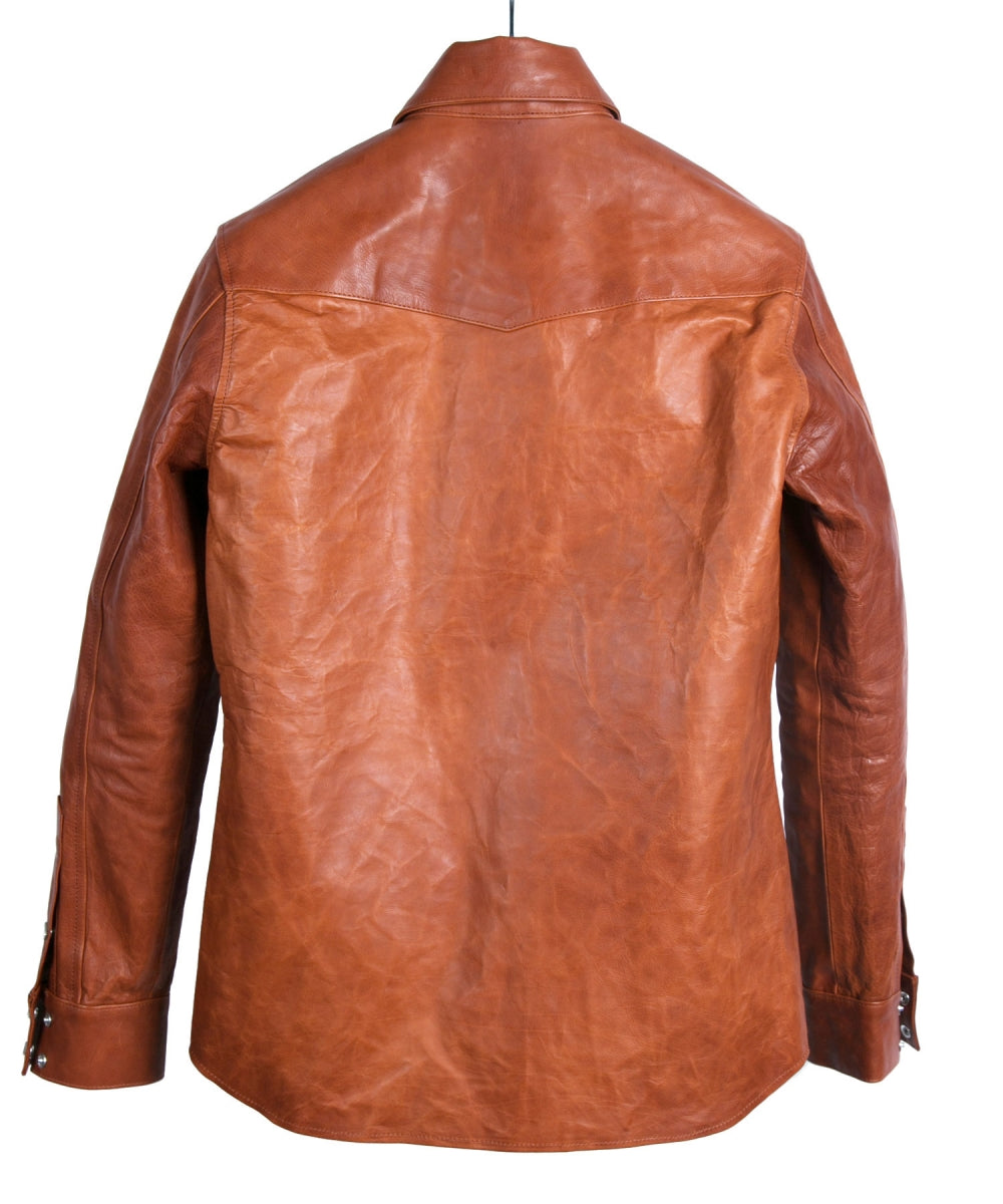 Load image into Gallery viewer, Domestic Vegetable Full Tanned Calf Skin Italian OIL / WAX Processed Western Shirt / Brown