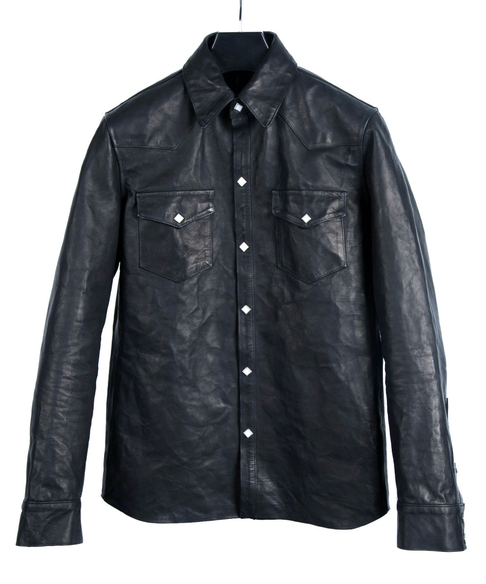 Load image into Gallery viewer, Domestic Vegetable Full Tanned Calf Skin Italian OIL / WAX Processed Western Shirt / Black