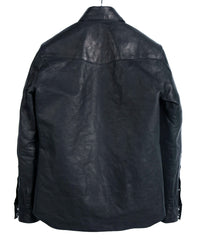 地生フルタンニンカーフ イタリアン OIL/WAX 加工 ウエスタンシャツ - ブラック