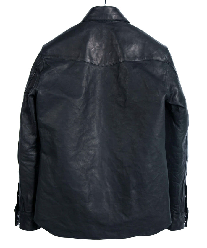 地生フルタンニンカーフ イタリアン OIL/WAX 加工 ウエスタンシャツ - ブラック