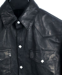 地生フルタンニンカーフ イタリアン OIL/WAX 加工 ウエスタンシャツ - ブラック