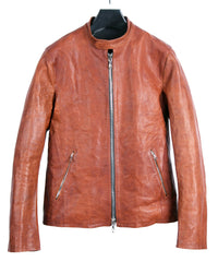 地生フルタンニンカーフ イタリアン OIL/WAX 加工 シングルライダースジャケット - ブラウン